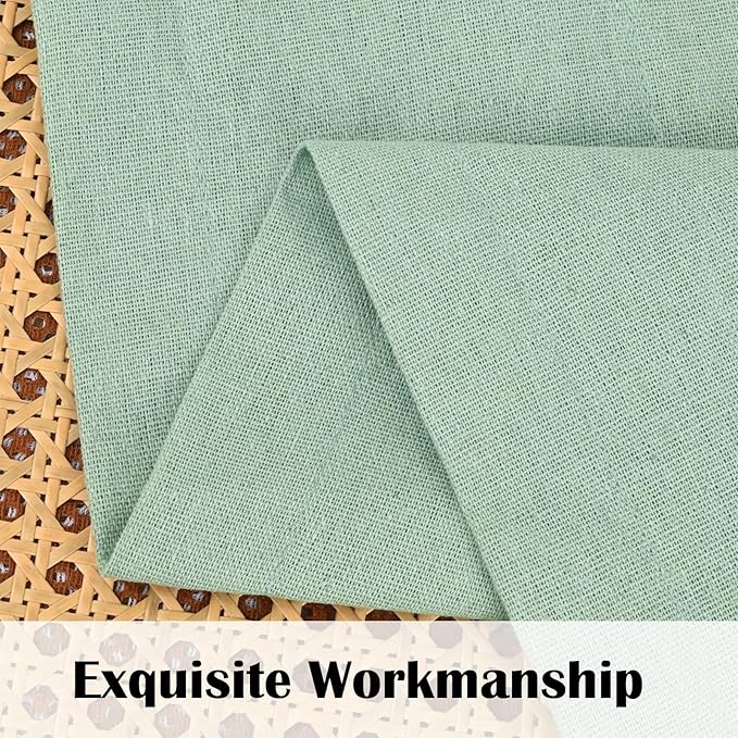 FRAMICS Farmhouse Cotton Linen Curtains for Living Room, Boho Button Curtains 63 Inch Length, Sage Green Rustic Country Linen Window Curtains for Bedroom, Rod Pocket Curtains & Drapes, 52 x 63 Inch