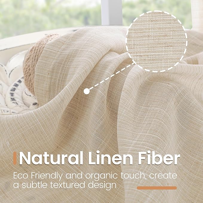 BGment Natural Linen Curtains 90 Inches Long for Living Room, Semi Sheer Window Drapes Lightweight Rustic Country Textured for Farmhouse Bedroom Decor with Rod Pocket, 2 Panels Set, Each 52 Inch Wide