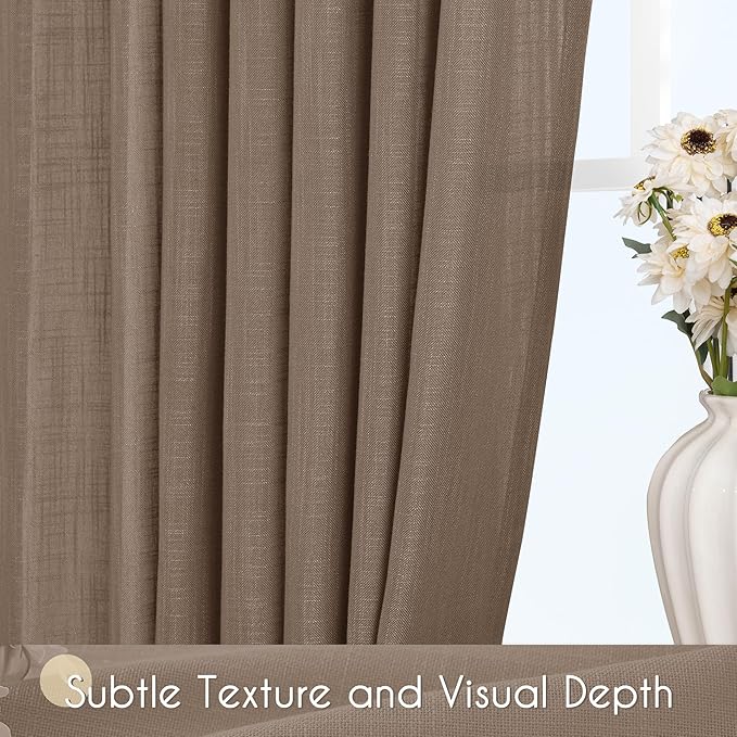 Chocolate Brown Linen Curtain 63 inch Length 2 Panels Set Back Tab Light Filtering Living Room Curtain Drapes Home Office Modern Minimalist Decor Farmhouse Boho Neutral Semi Sheer Curtain 63 inch Long
