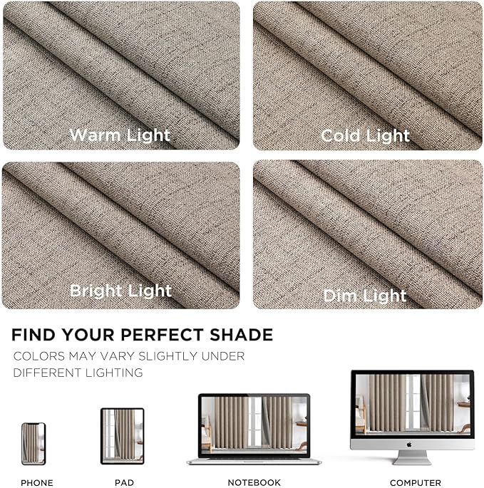 Joydeco Linen Blackout Curtains for Bedroom - 100% Light Blocking 1 Panels, Linen Drapes 100" W x 90" L, Thermal Insulated Room Darkening Curtains for Living Room, Rod Pocket & Back Tabs