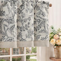 jinchan Linen Valance Curtain Farmhouse Floral Printed Small Window Curtain for Kitchen Rustic Light Filtering Valance for Living Room Bedroom Bathroom 16 Inch Rod Pocket 1 Panel Black on Beige