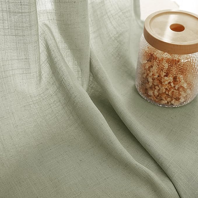 Linen Blend Sage Green Curtains 120 inch Length 2 Panels for Bedroom Back Tab Light Filtering Semi Sheer Drapes Linen Cotton Textured Light Green Airy Modern Farmhouse Living Room Sage Aesthetic Decor