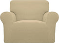 Easy-Going Stretch Oversized Chair Sofa Slipcover 1-Piece Couch Sofa Cover Furniture Protector Soft with Elastic Bottom for Kids Spandex Jacquard Fabric Small Checks Beige
