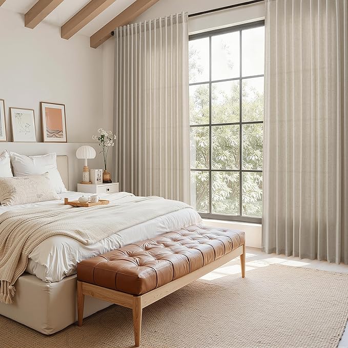 Nanspring Cobblestone Linen Curtains 84 Inches Long for Living Room Light Filtering Semi Sheer Curtain Back Tab and Rod Pocket Modern Farmhouse Decor Elegant Drapes for Bedroom 52x84, 2 Panels