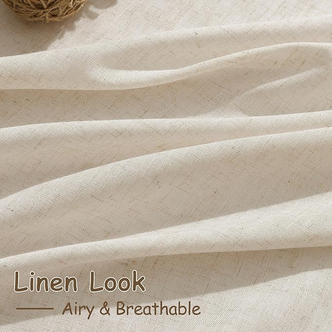 Nanspring 102 Inch Long Curtains for Living Room Cream Beige Linen Light Filtering Semi Sheer Curtain Back Tab Modern Farmhouse Decor Floor to Ceiling Coastal Drapes for Bedroom 52x102, 2 Panels