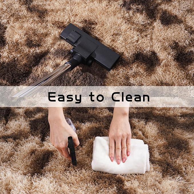 Pionblank 8x10 Rug for Living Room, Fuzzy Plush Large Area Rug Brown, Fluffy Modern Shag Non Slip Soft Furry Carpet for Bedroom Kids Room Nursery Teens Dorm Home, Tie-Dyed Coffee