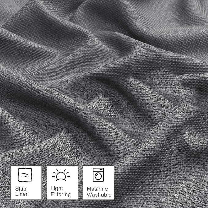 OWENIE Bob 1 PCS Dark Grey Valances for Windows, Faux Linen Textured Kitchen Window Curtains Valance for Bedroom Living Room, Modern Soft Airy Solid Rod Pocket Bathroom Cafe Curtain, 60Wx12L Inch