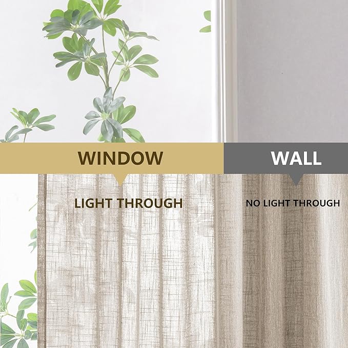 MYSKY HOME 30 Inch Length Oatmeal Tiers Curtains for Cafe, Semi Sheer Light Filtering Window Curtain Panels Rod Pocket Short Country Decor Drapes for Bathroom/Basement, Taupe, 2 Panels, 34 x 30 Inch