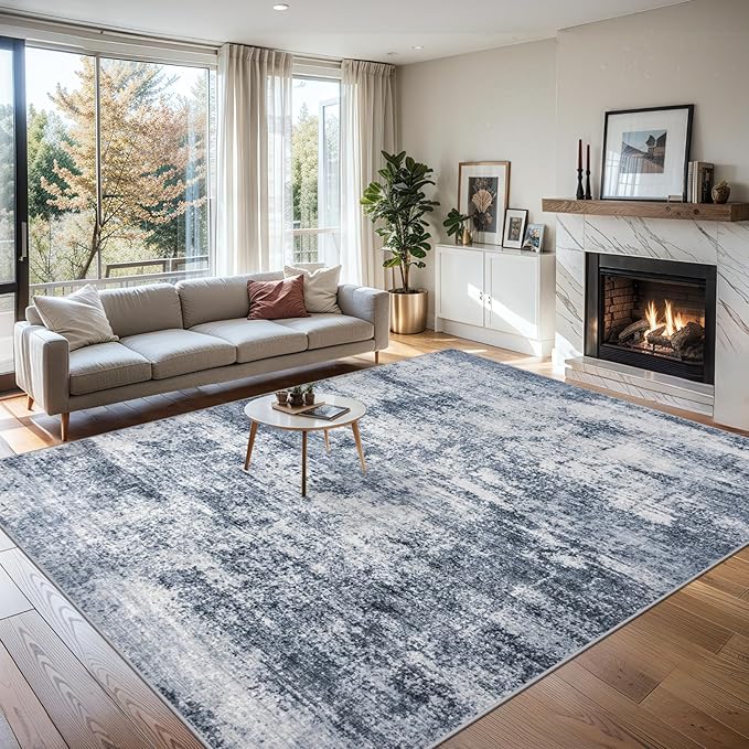 6x9 Area Rugs for Living Room - Washable Rug Modern Abstract Soft Large Neutral Non-Slip Carpet Indoor Floor Thin Carpets for Bedroom Dining Room Farmhouse Nursery Home Office Grey Blue