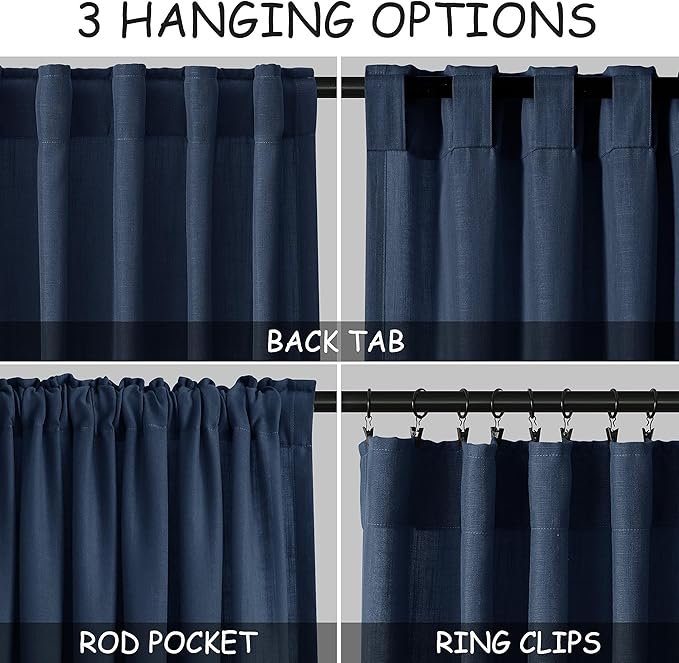 Denim Blue Linen Curtains 84 Inch Length 2 Panels Set for Living Room Rod Pocket Back Tab Light Filtering Window Drapes for Bedroom Dining Room Protect Privacy Country Farmhouse Decor 52x84