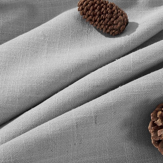 Joydeco Linen Curtains for Living Room,Light Filtering Rod Pocket Back Tab Semi Sheer Drapes Window Long Curtains 96 inches Long Ebony Grey