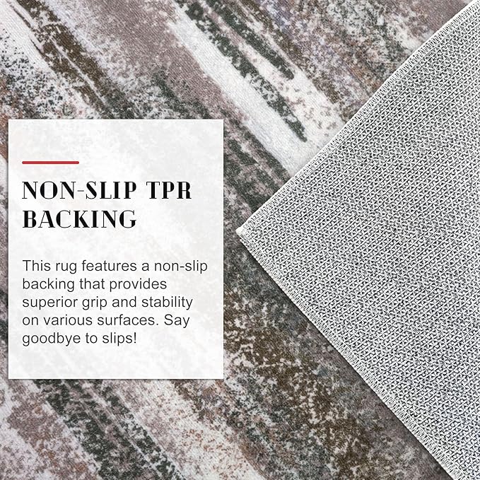 Lansny Modern Abstract Runner Rug 2.6x12, Dark Light Brown White Washable Long Kitchen Runner Non-Slip Soft Hallway Rug Runner Thin Print Faux Wool Carpet for Entryway Bedroom Laundry Room Indoor