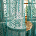 WAZZIO Boho Lace Curtains 2 Panels 45 Inch -Victorian Sheer Panel Drape French Country Floral Pattern & Tassel Light Filtering Privacy for Bedroom Dining Living Room,Coastal Decor,Teal,W52x L45
