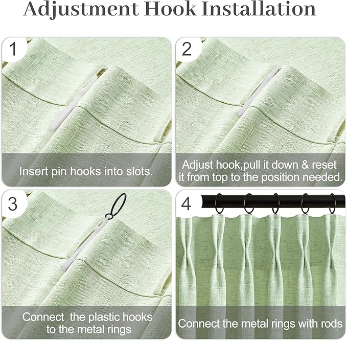 Sage Green Pinch Pleated 84 Inch Curtains for Living Room, Privacy Semi Sheer Curtain with Pleated Hooks Modern Linen Blend Memory Trained Back Tab Drapes for Bedroom Office, 2 Panels, W40xL84