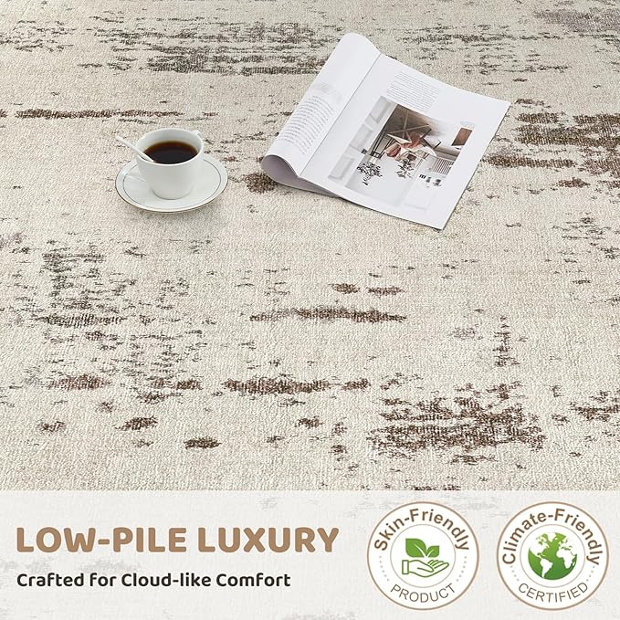 UERMEI 6x9 Area Rug Living Room Rugs - Washable Neutral Modern Abstract Soft Thin Rug Indoor Floor No Slip Rug Carpet for Bedroom Under Dining Table Home Office Decor - Brown/Grey/Beige