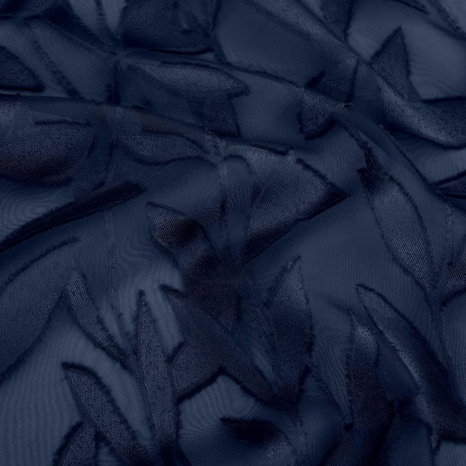 Lecloud Leia Jacquard Textured Navy Blue Sheer Valances for Windows 14 Inch Length 2 PCS, Dual Rod Pockets Clip Leaf Voile Curtains for Living Room/Bedroom, Farmhouse Kitchen Valance, 38x14 Inches
