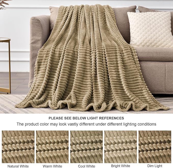 BEDELITE Fleece Blanket King Size – 3D Ribbed Jacquard Soft and Warm Decorative Fuzzy Blankets – Cozy, Fluffy, Plush Lightweight Throw Blankets for Couch, Bed, Sofa(Brown, 108x90 inches)