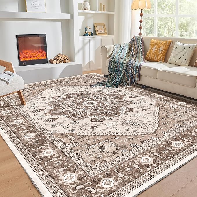OPPODREAM Soft 6x9 Area Rugs, Washable Rug 6x9 with Non Slip Backing, Faux Cashmere Low-Pile 6 x 9 Carpet, Khaki