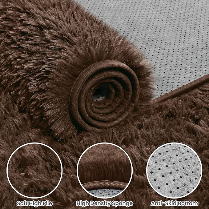 5x7 Area Rugs for Living Room Rug: Soft Fluffy Shag Brown Rugs for Bedroom, Non-Slip Large Fuzzy Plush Rug Indoor Floor Carpet for Nursery Kids Boys Girls Room, Dorms, Playroom, Modern Home Decor