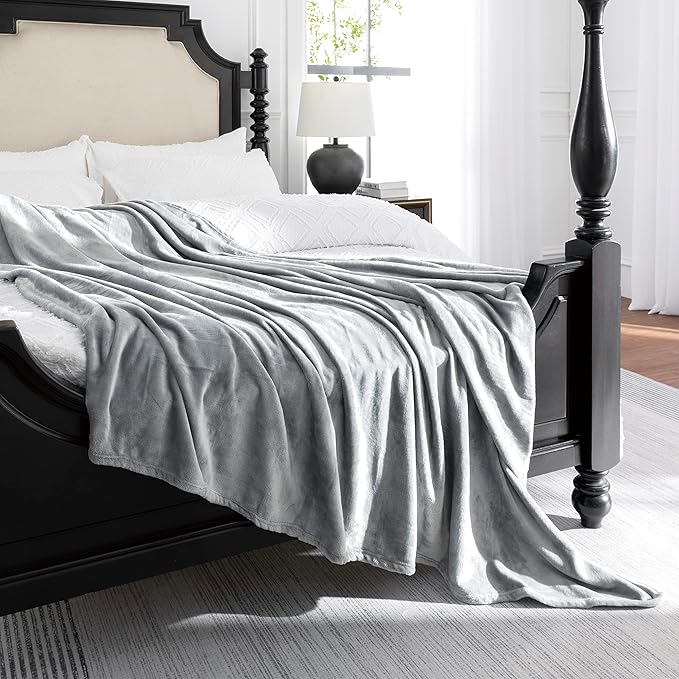 JIAHANNHA Fleece Blanket King Size Grey 108 by 90 Inches Throw Blankets for Bed Sofa Couch 280GSM,Super Soft Cozy and Luxury Bed Blanket for All Season