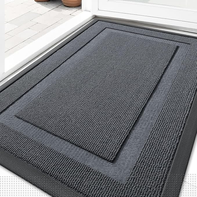 OLANLY Front Door Mat Indoor Outdoor Entrance, Waterproof All-Season, All-Weather Doormat, Sturdy Natural Rubber, Low Profile, Easy Clean Patio Porch Entryway Mat, 33x21, Charcoal Gray