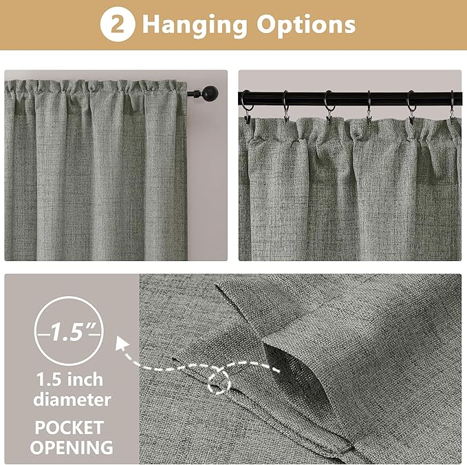 OVZME Valance for Windows, Light Filtering Faux Linen Textured Small Short Valance Kitchen Curtain, Dual Rod Pocket Top Short Window Curtain for Bathroom Basement Farmhouse, 52Wx14L Inch, Dark Grey