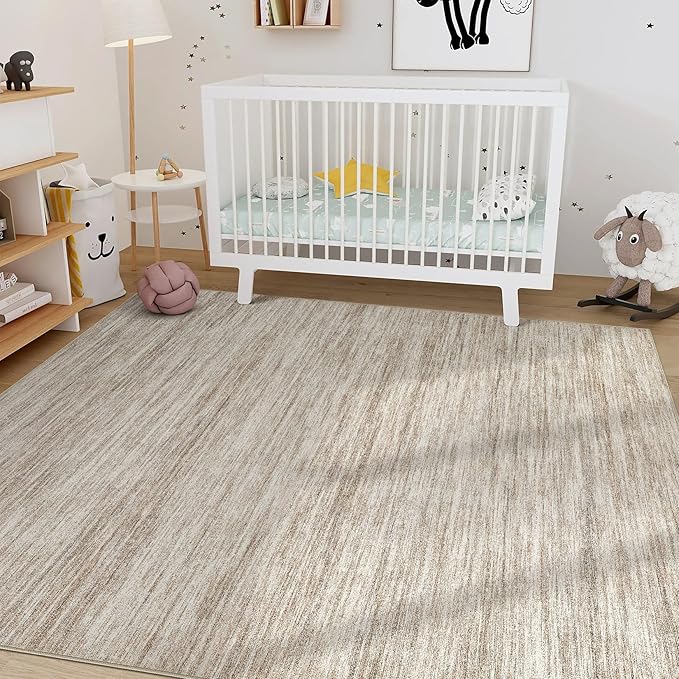 Nakagishi 6X9 Area Rugs Living Room: Washable Large Vintage Rug Neutral Non-Slip Soft Stain Resistant Indoor Carpet for Bedroom Nursery Dining Room Office Playroom - Brown-01