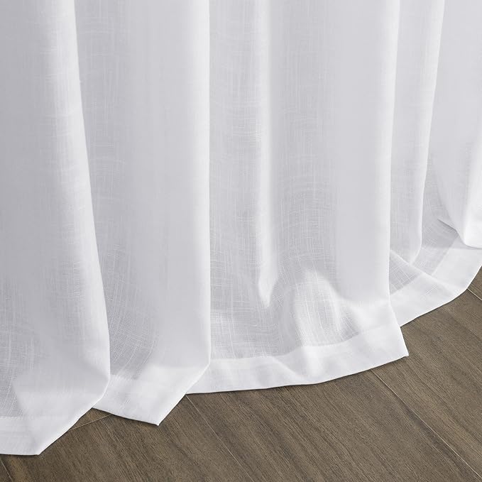 Snow White Linen 120 Inch Curtains for Living Room Light Filtering Semi Sheer Curtain Back Tab Luxury Neutral Coastal Modern Farmhouse Decor Floor to Ceiling High Window for Bedroom 52x120,2 Panels