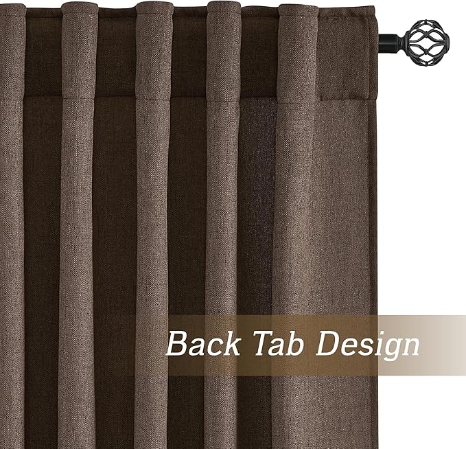 RYB HOME Natural Linen Sheer Curtains 84 inches Long for Bedroom and Living Room, Back Tab/Rod Pocket, Light Filtering Sheer Curtains and Drapes, Brown, W 52 x L 84 inches, 2 Panels Set