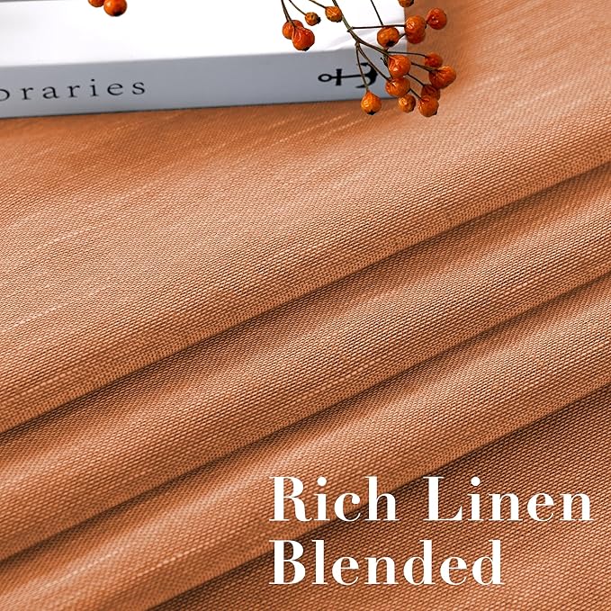 H.VERSAILTEX Linen Curtains Natural Linen Blended Curtain Panels for Living Room/Light Reducing Linen Semi Sheer Curtains 2 Panels Set Nickel Grommet Window Panels (52x96 Inch, Orange)