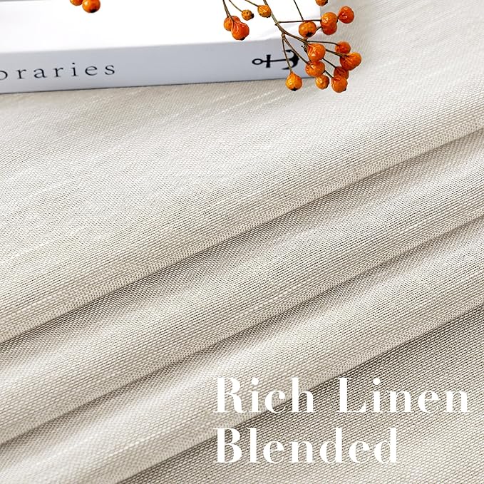 H.VERSAILTEX Linen Curtains Nickel Grommet Natural Linen Semi-Sheer Curtains 2 Panels Privacy Added Premium Soft Rich Material Drapes for Bedroom/Living Room - 37x84 Inch- Natural