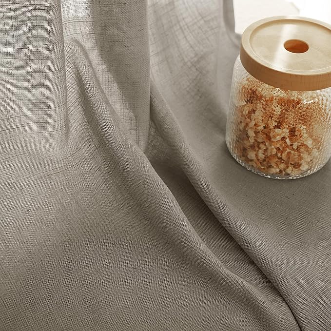 Taupe Linen Curtains 96 inches Long for Living Room Back Tab Rustic Farmhouse Semi Sheer Light Filtering Window Curtain Dining Room Soft Thick Flax Linen Textured Drapes Burlywood Birch Dark Brown