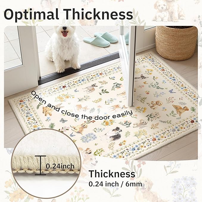 Dog 6x9 Area Rugs for Living Room, Machine Washable Animal Floral Vintage Rug Non-Slip Low Pile Soft Throw Rugs for Bedroom Dining Room Kitchen Nursery Playroom (6 x 9,Beige)