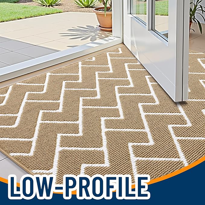 OLANLY Front Door Mat, Non-Slip Rubber Backing, Dirt Resistant and Absorbent, Washable, Easy to Clean Low-Profile Indoor Doormat for Back Door, Entryway, Inside Entrance, 36x24, Beige