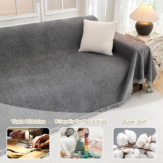 MYSKY HOME Oversized Couch Cover Sofa Covers Couch Covers for 3 Cushion Couch Sofa Pet Friendly L Shaped Sectional Couch Cover Non Slip Furniture Protector for Kids, 91"x150", Dark Grey