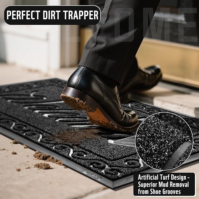 Yimobra Welcome Mat, Heavy Duty Sturdy Door Mats for Home Entrance Outdoor Indoor, Front Doormat for Outside Patio Floor Entry Porch Garage Office, Waterproof, Low Profile, 60 x 36, Black