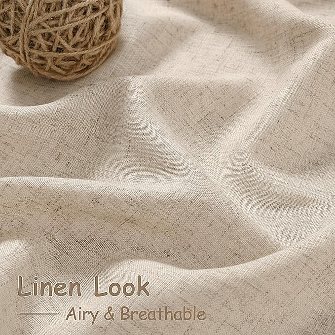 Nanspring Grey Flax Linen Curtains 102 Inches Long for Living Room Light Filtering Mordern Boho Sheer Curtains Back Tab and Rod Pocket Neutral Curtain for Bedroom Office 52x102, 2 Panels