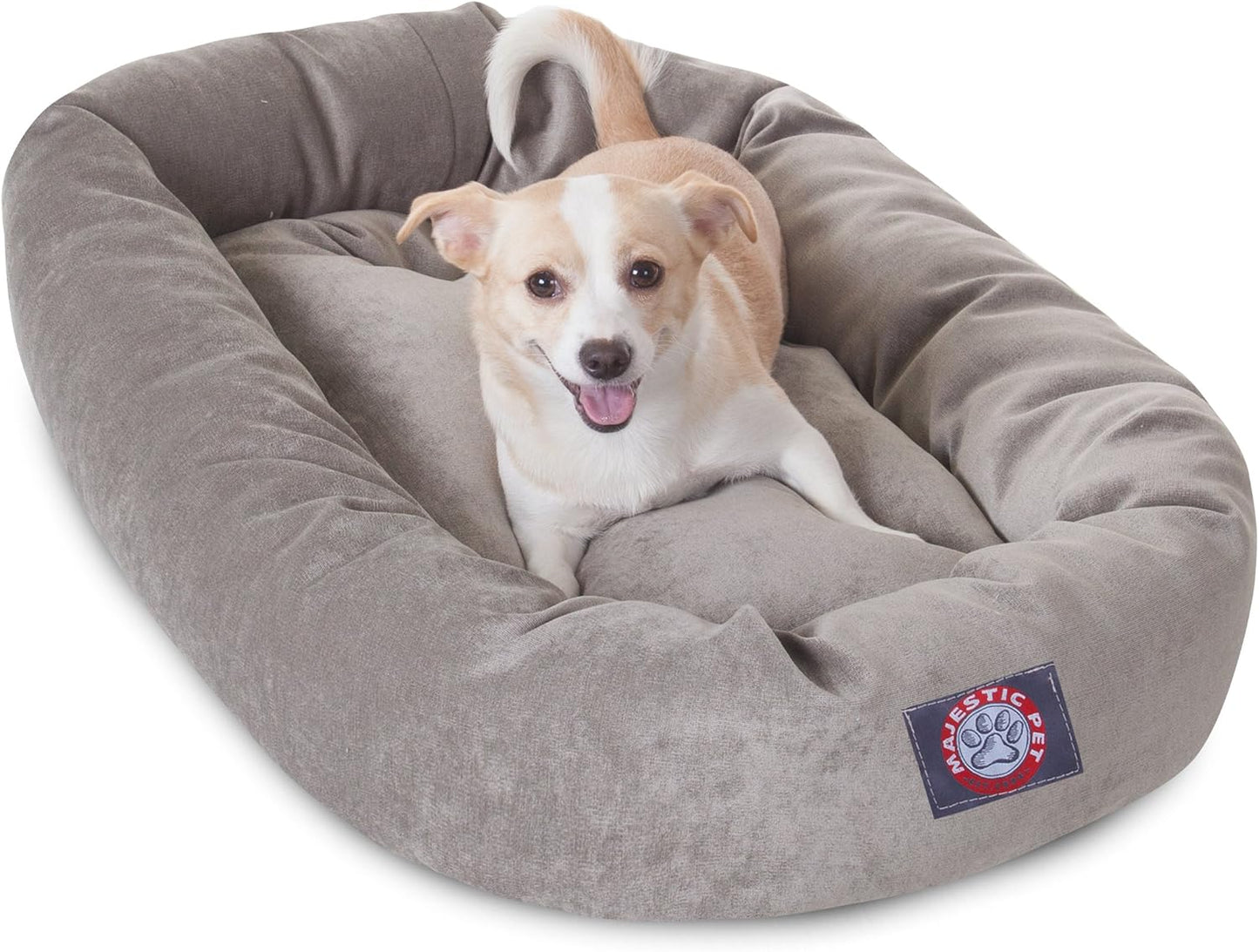Majestic Pet 32 Inch Micro Velvet Calming Dog Bed Washable 32x23x7 (inch) – Cozy Soft Round Donut Dog Bed with Spine for Head Support - Pet Bed Medium - Vintage