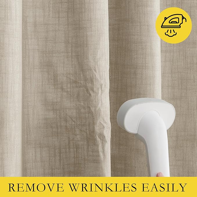 NICETOWN Taupe 100% Blackout Linen Curtains 72 inch Long Burg, Farmhouse Thick Completely Blackout Window Treatment Panels Thermal Insulated Drapes for Living Room (1 Pair, 52" Width Each Panel)