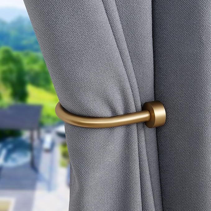 Premium Curtain Holdback, Quality Metal Decorative Curtain Holdbacks with Zinc Alloy Cap Finials,Rust-Proof, Set of 2 Window Curtain Holdbacks,Warm Gold