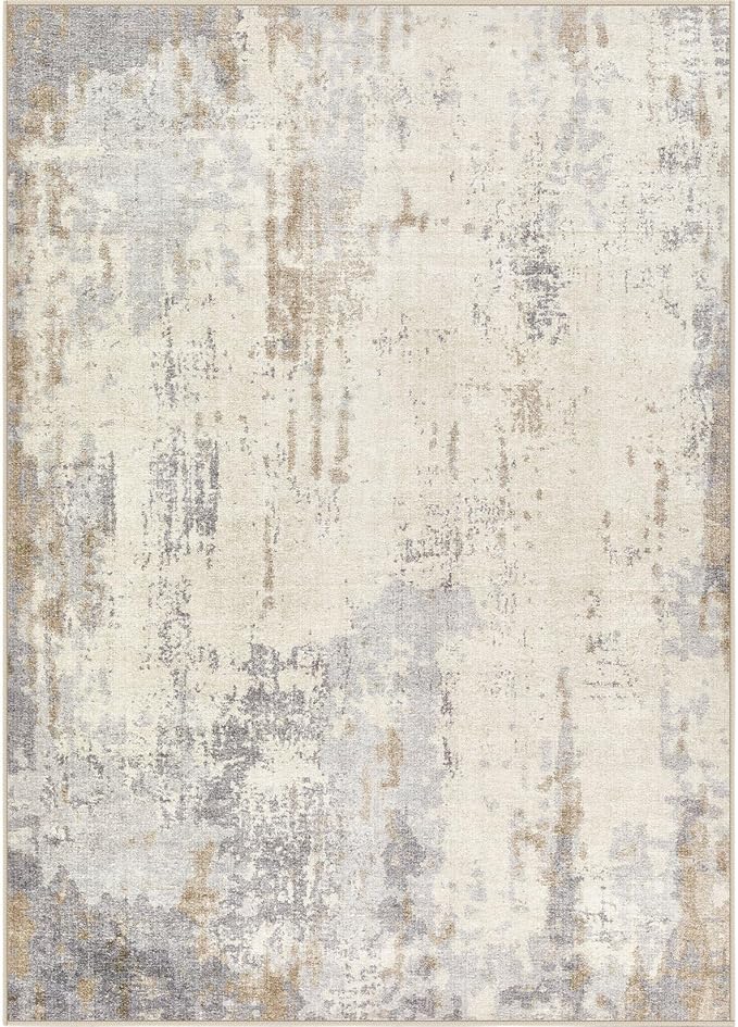 UERMEI 5x7 Area Rug Living Room Rugs - Washable Neutral Modern Abstract Soft Thin Rug Indoor Floor No Slip Rug Carpet for Bedroom Under Dining Table Home Office Decor - Light Brown/Gray