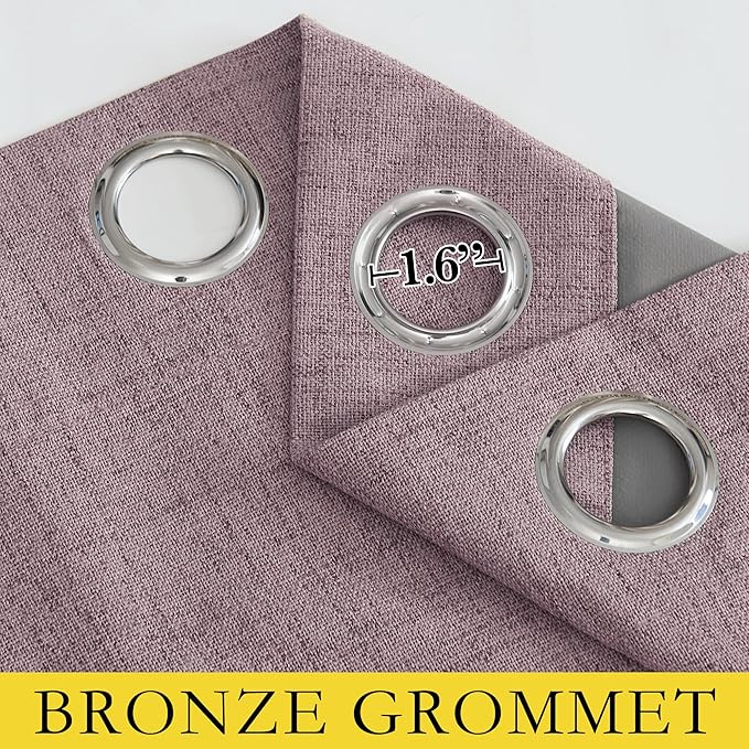 NICETOWN Chaise Mauve Vintage Linen 100% Blackout Curtains for Classroom, Thermal Insulated Curtains 63" Long, Noise Reducing Window Treatment Drapes for Gym Room, 42" Wide Per Panel, Set of 2