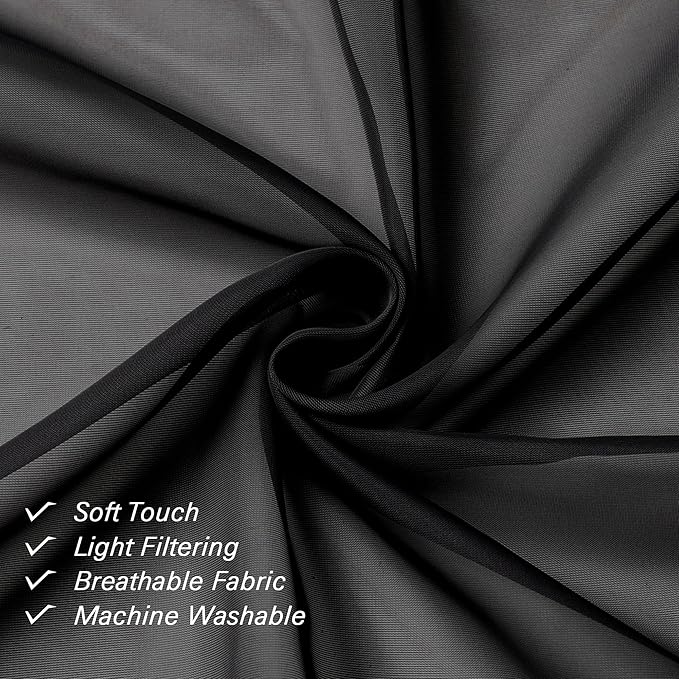 Lecloud Black Sheer Valance for Windows 14 Inch Length 2 Pieces, Light Reducing Voile Short Curtains for Living Room Bedroom, Dual Rod Pocket Window Small Valances for Kitchen Bathroom, 40" W x 14" L