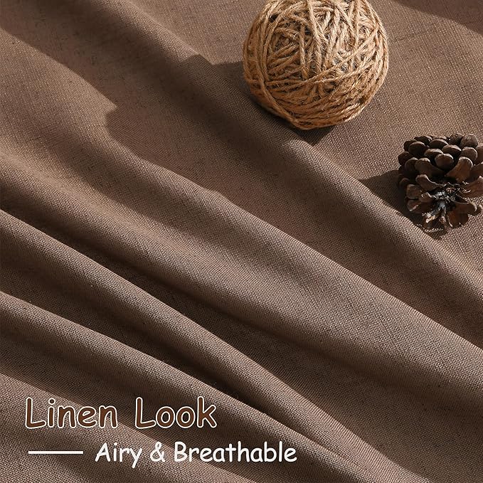 Nanspring Caramel Brown Linen Semi Sheer Curtains 72 Inches Long 2 Panels Set for Bedroom Back Tab Rod Pocket Light Filtering Privacy Drapes Cotton Textured Farmhouse Living Room Curtain 52X72