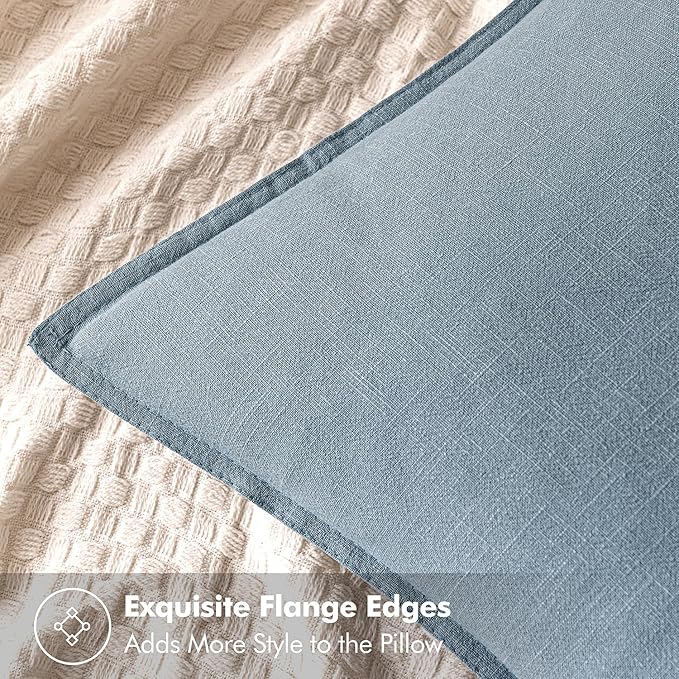 MIULEE Decorative Linen Euro Sham Pillow Covers 28x28 Inch Blue Grey Boho Farmhouse Neutral Couch Throw Pillows for Bed Pack of 2 Accent Modern Pillowcase Sofa Livingroom Home Decor