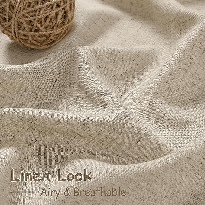 Nanspring Taupe Burlywood Curtains 96 Inches Long for Living Room Flax Linen Light Filtering Country Farmhouse Decor Curtains Back Tab Privacy Semi Sheer Curtain for Bedroom 52x96, 2 Panels