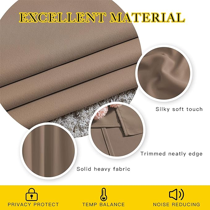 NICETOWN Kitchen Blackout Curtains and Drapes - Triple Weave Energy Saving Thermal Insulated Solid Grommet Blackout Panels for Patio (1 Pair, 46 inches by 72 Inch, Cappuccino)