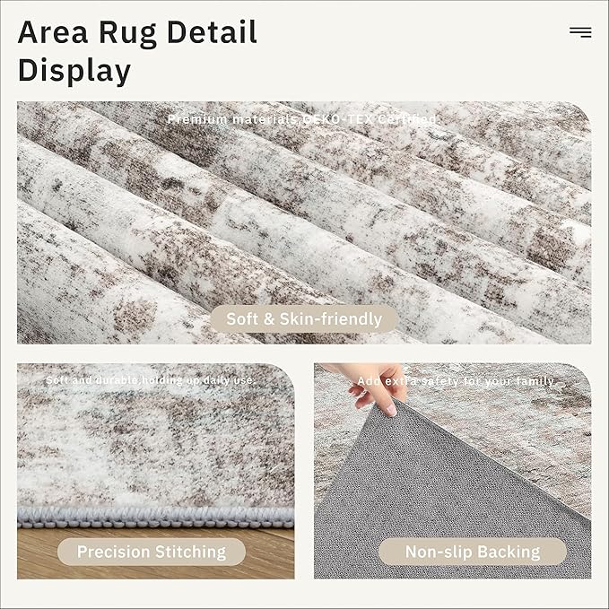 Soalmost 2x3 Abstract Washable Rugs for Kitchen, Floor, Entryway, Powder Room Small Area Rug Non-Slip Vintage Low Pile Throw Door Mat Pink Grey