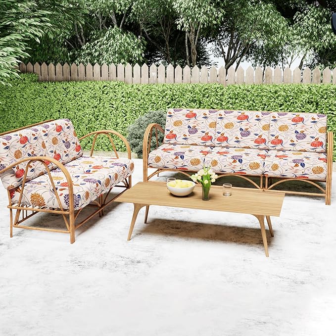 Smiry Printed Couch Cushion Covers, Stretch Soft Couch Covers for Sofa, Washable Non-Slip Sofa Slipcover Furniture Protector for Indoor and Outdoor (3 Pack, Orange)