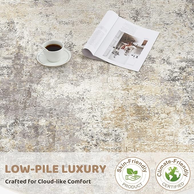 UERMEI 11x14 Area Rug Living Room Rugs - Washable Neutral Modern Abstract Soft Thin Large Rug Indoor Floor No Slip Rug Carpet for Bedroom Under Dining Table Home Office Decor - Golden Grey
